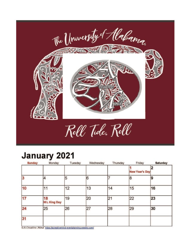 University of Alabama 2021 Wall Calendar