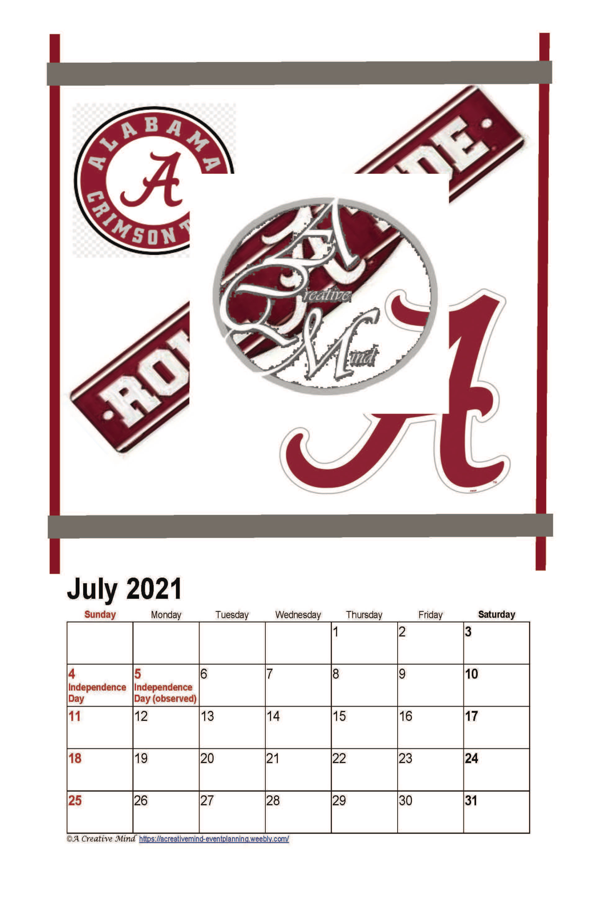 University of Alabama 2021 Wall Calendar