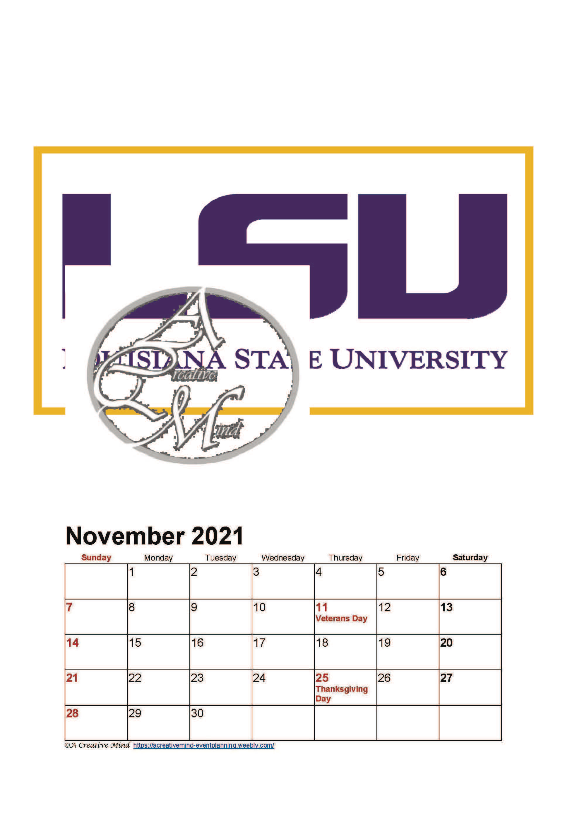 2021 LSU Collegiate Wall Calendar